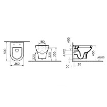 Pack cuvette WC suspendue complet VITRA ZENTRUM 50cm avec abattant